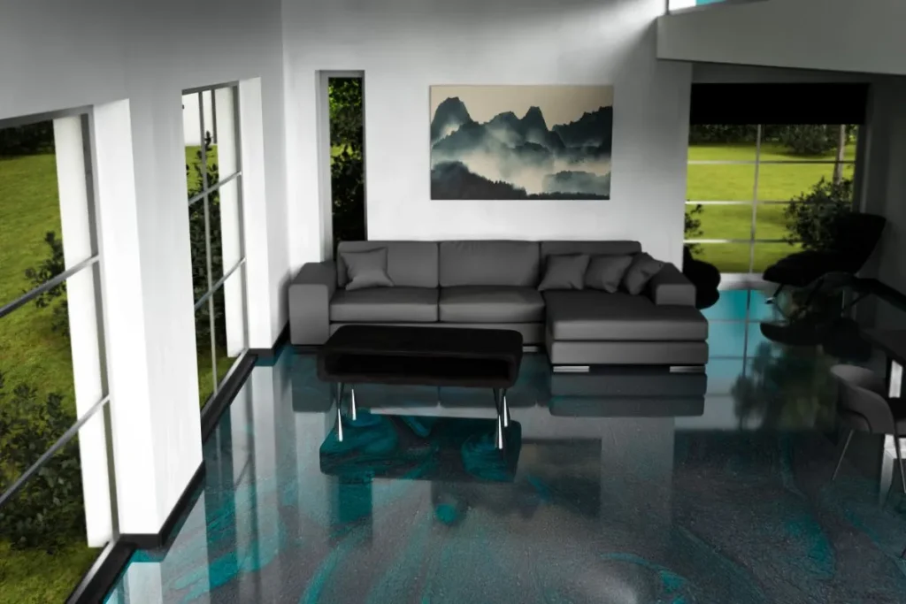 Suelo de cemento gris y azul marino